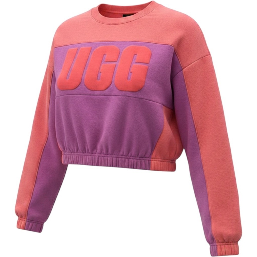 Women's UGG Aryia Cropped Pullover Coral Red & Purple Sweatshirt Sz XS